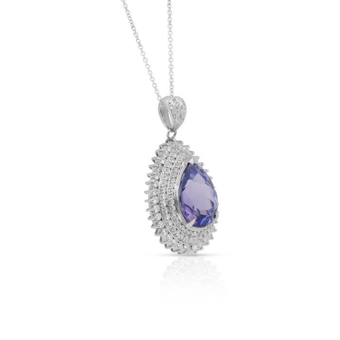 Captivating 10.07ct Tanzanite and Diamonds Necklace in Platinum & 18k White Gold - IGI Certified