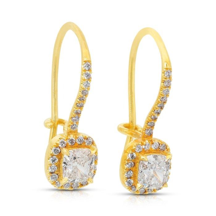 Captivating 1.28ct Diamonds Drop Earrings in 18k Yellow Gold - GIA Certified