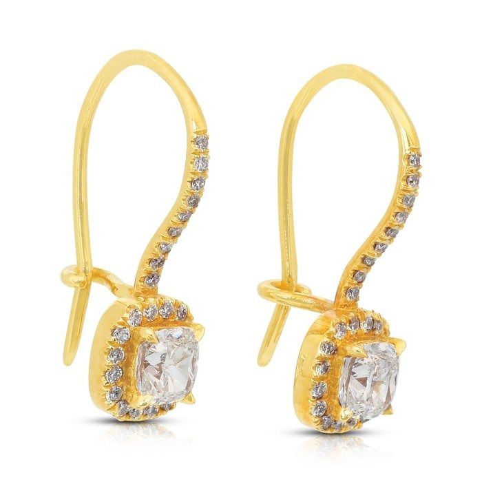Captivating 1.28ct Diamonds Drop Earrings in 18k Yellow Gold - GIA Certified
