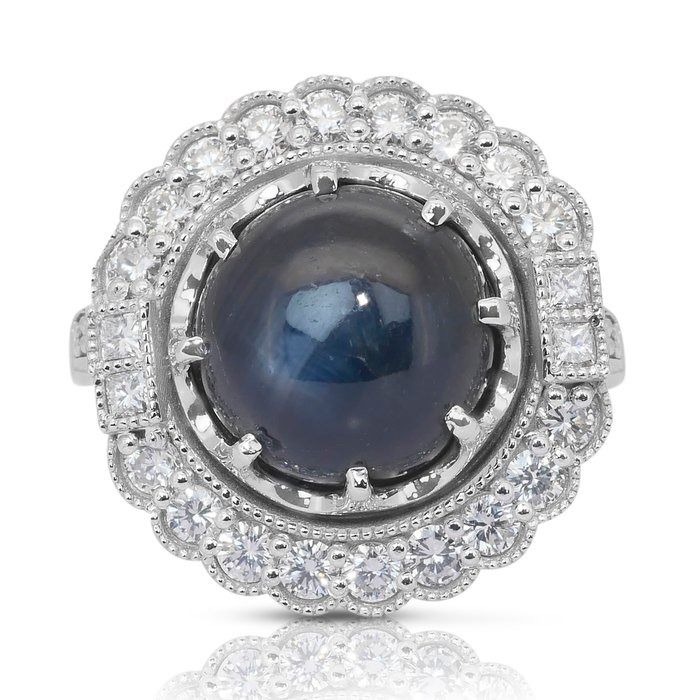 Captivating 14.00ct Sapphire and Diamonds Cocktail Ring in 18k White Gold - GIA Certified