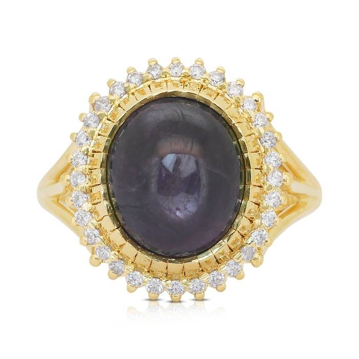 Captivating 14.74ct Sapphire and Diamonds Cocktail Ring in 18k Yellow Gold - GIA Certified