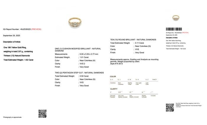 Captivating 1.62ct Diamonds 3-Stone Ring in 18k Yellow Gold - IGI Certified