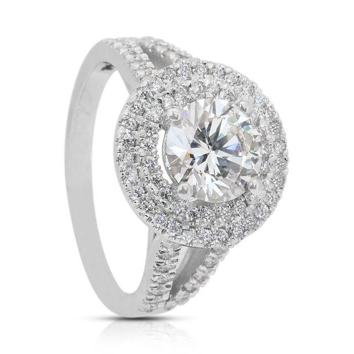 Captivating 2.26ct Diamonds Double Halo Ring in 18k White Gold - IGI Certified