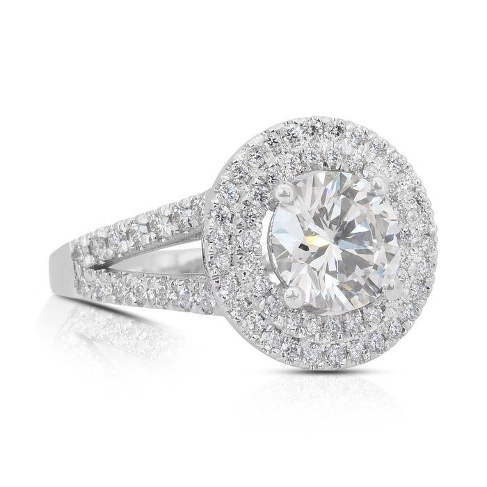 Captivating 2.26ct Diamonds Double Halo Ring in 18k White Gold - IGI Certified