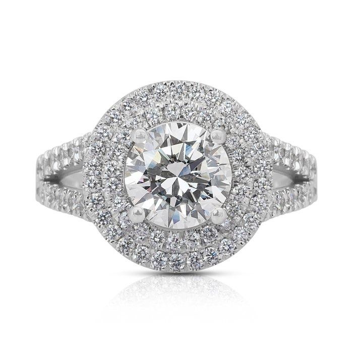Captivating 2.26ct Diamonds Double Halo Ring in 18k White Gold - IGI Certified