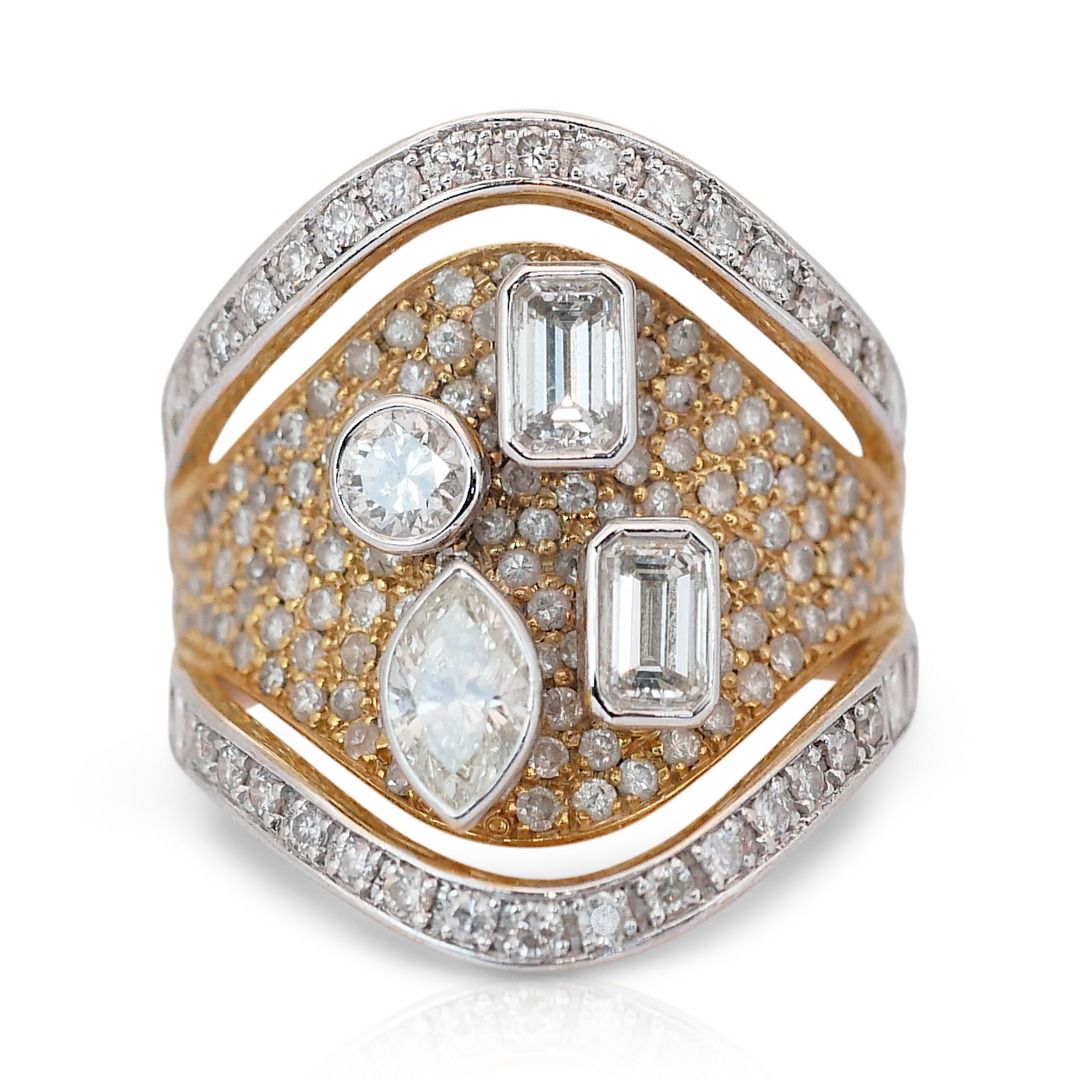 Captivating 3.03ct Diamonds Cocktail Ring in 14K Yellow Gold