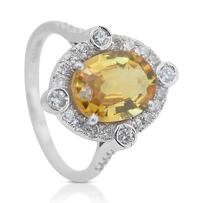 Captivating 3.73ct Sapphire and Diamonds Cluster Ring in 14k White Gold - IGI Certified