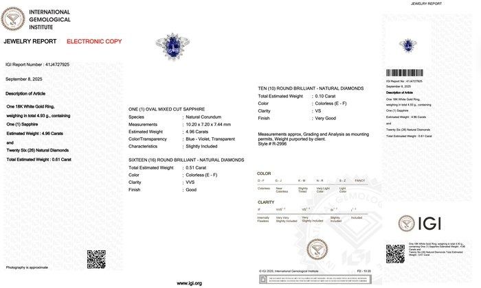 Captivating 5.57ct Sapphire and Diamonds Cluster Ring in 18k White Gold - IGI Certified