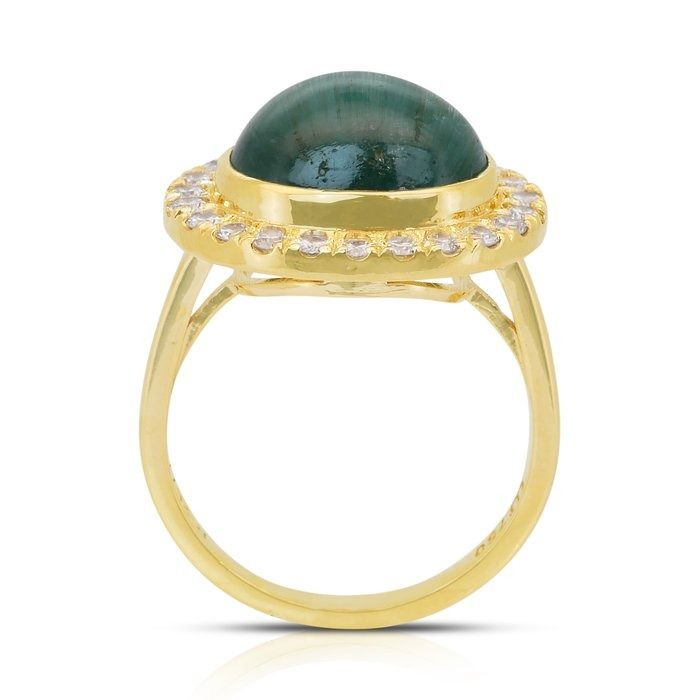 Captivating 7.82ct Tourmaline and Diamonds Cocktail Ring in 18k Yellow Gold - GIA Certified