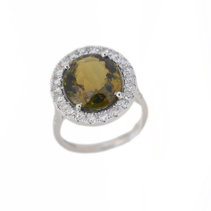 Captivating 8.23ct Chrysoberyl and Diamonds Cluster Ring in 14k White Gold - GIA Certified