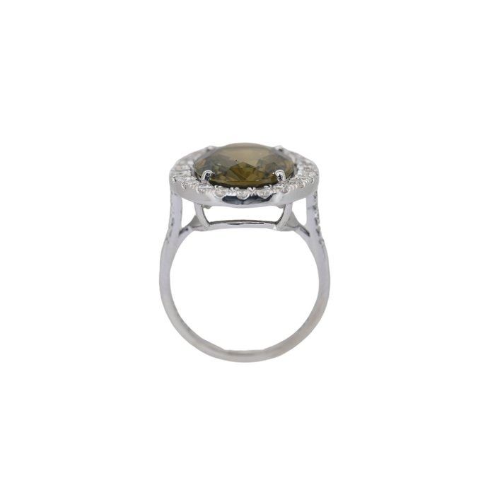 Captivating 8.23ct Chrysoberyl and Diamonds Cluster Ring in 14k White Gold - GIA Certified
