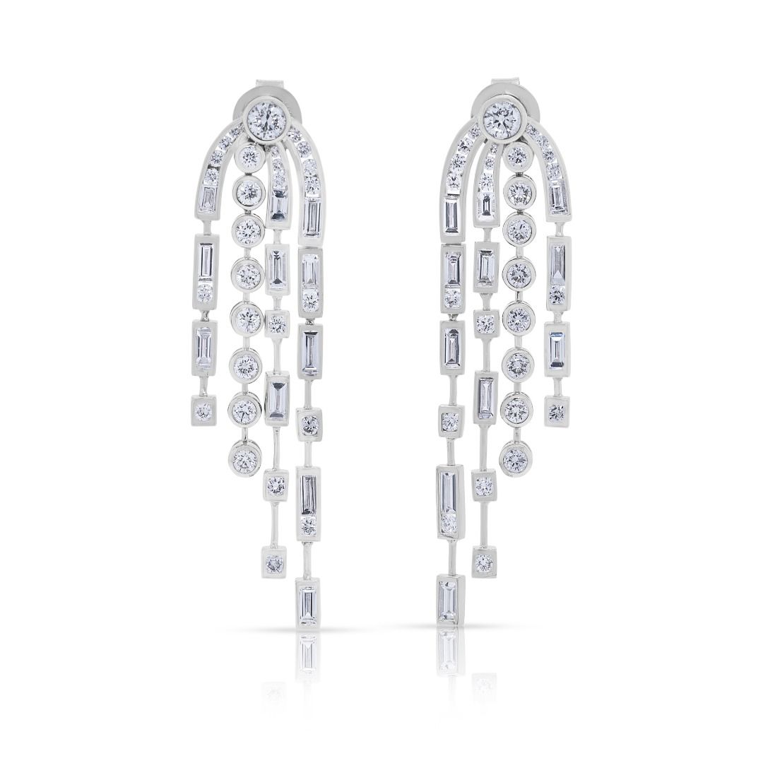 Cascading 2.17ct Diamond Drop Earrings in 18K White Gold
