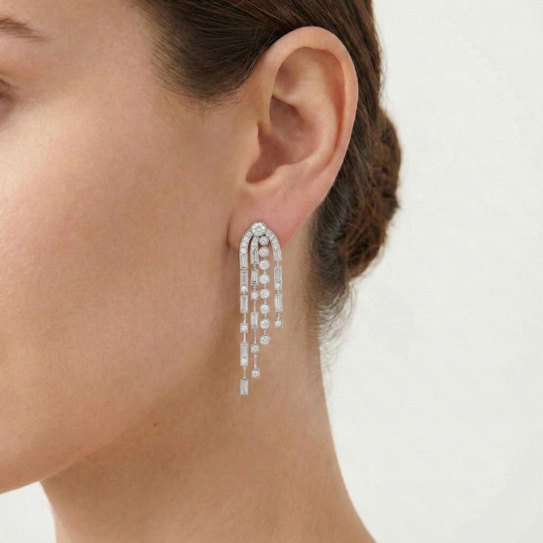 Cascading 2.17ct Diamond Drop Earrings in 18K White Gold
