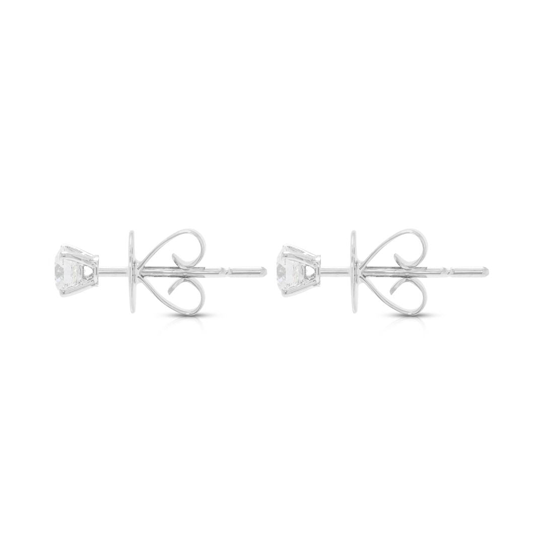 Certified 0.38ct Lazare Diamond Stud Earrings in 18K White Gold