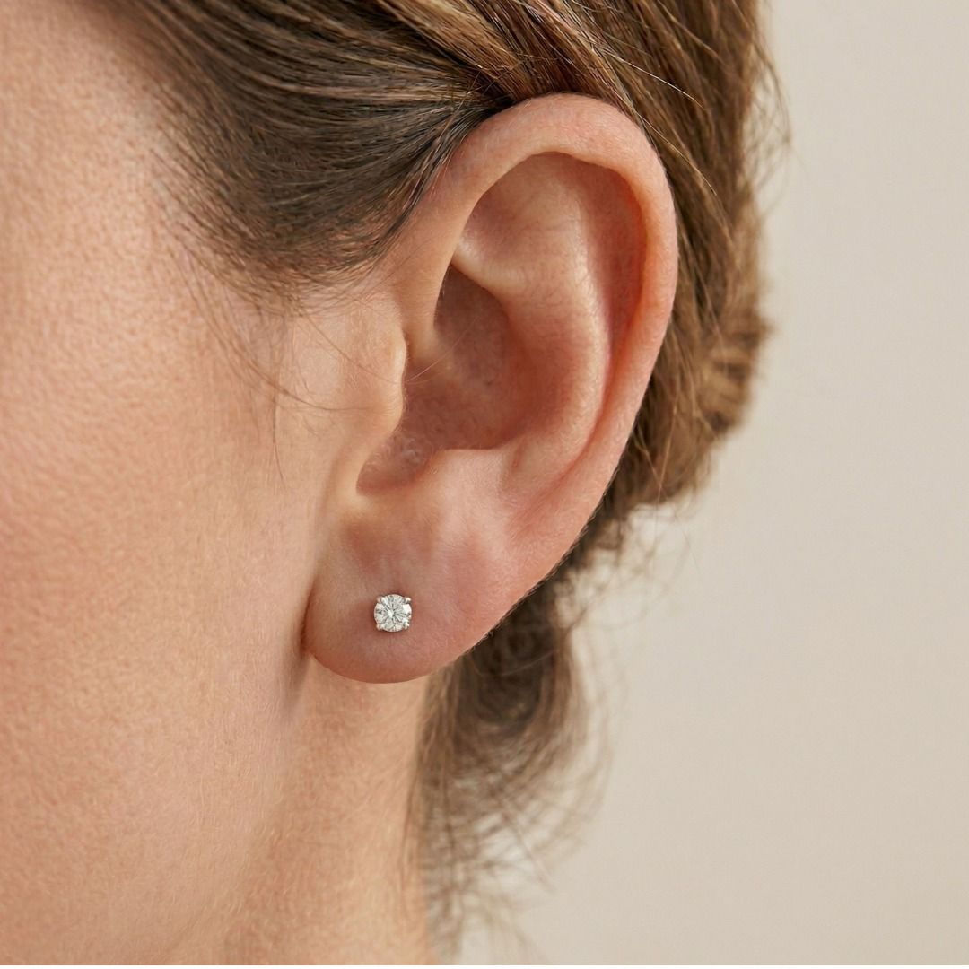 Certified 0.38ct Lazare Diamond Stud Earrings in 18K White Gold