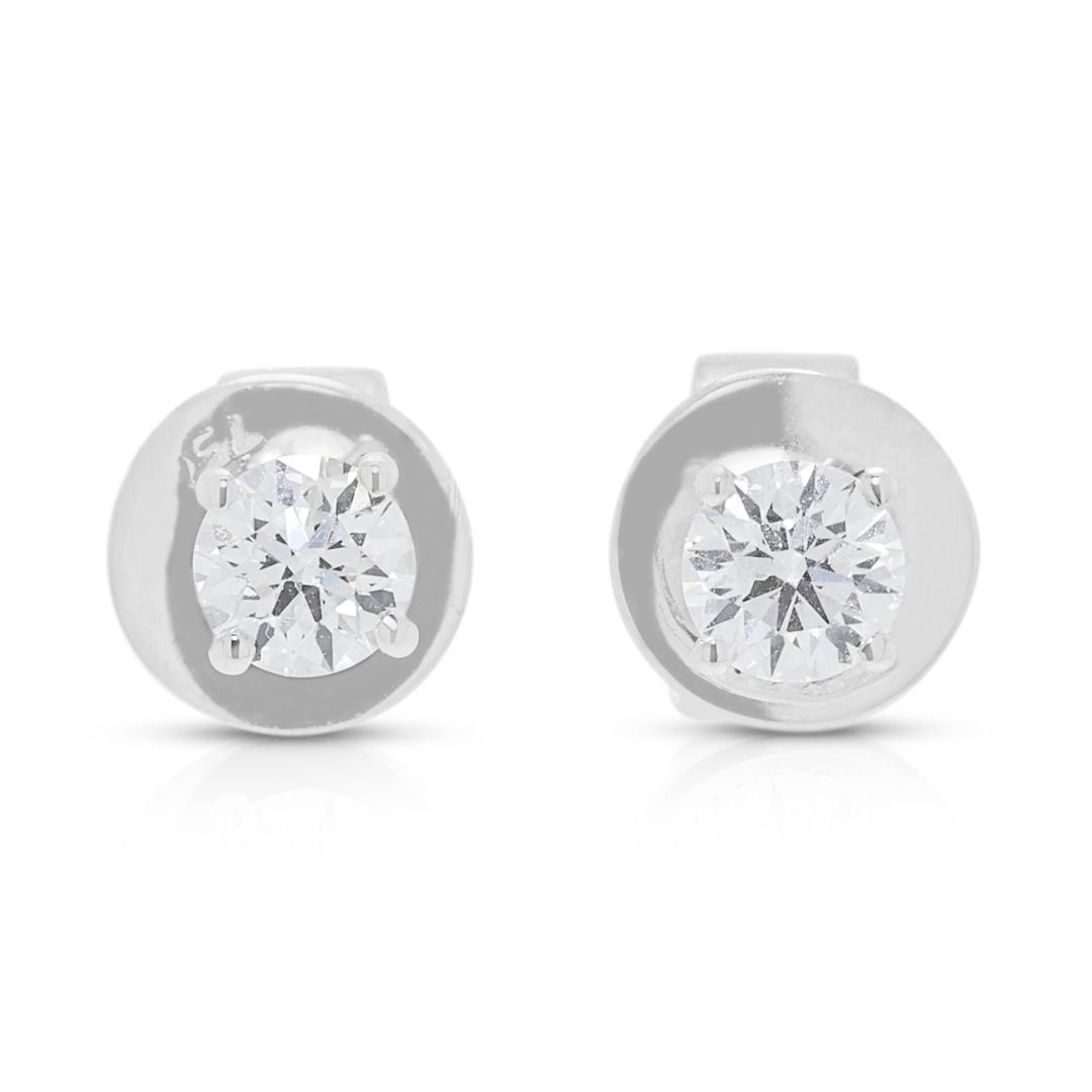 Certified 0.38ct Lazare Diamond Stud Earrings in 18K White Gold