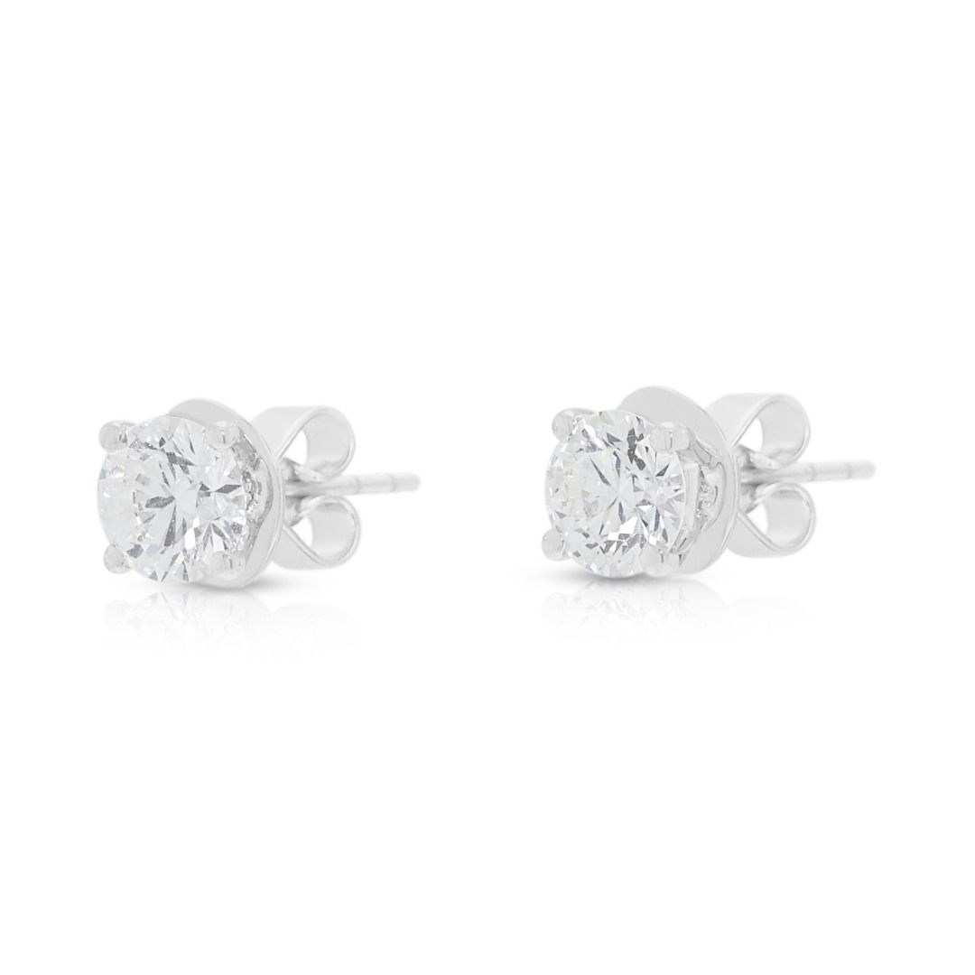 Certified 0.38ct Lazare Diamond Stud Earrings in 18K White Gold