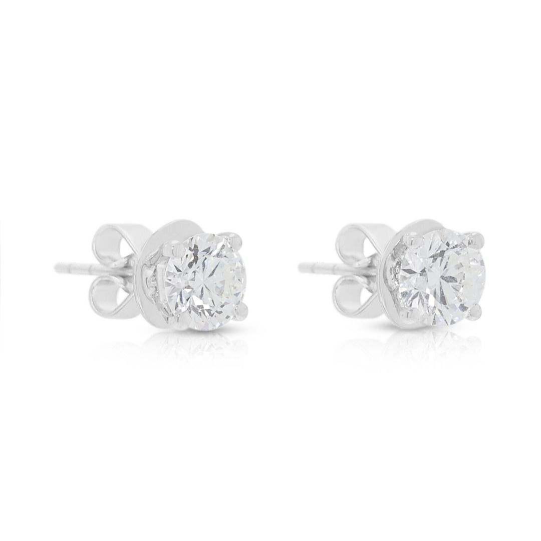 Certified 0.38ct Lazare Diamond Stud Earrings in 18K White Gold