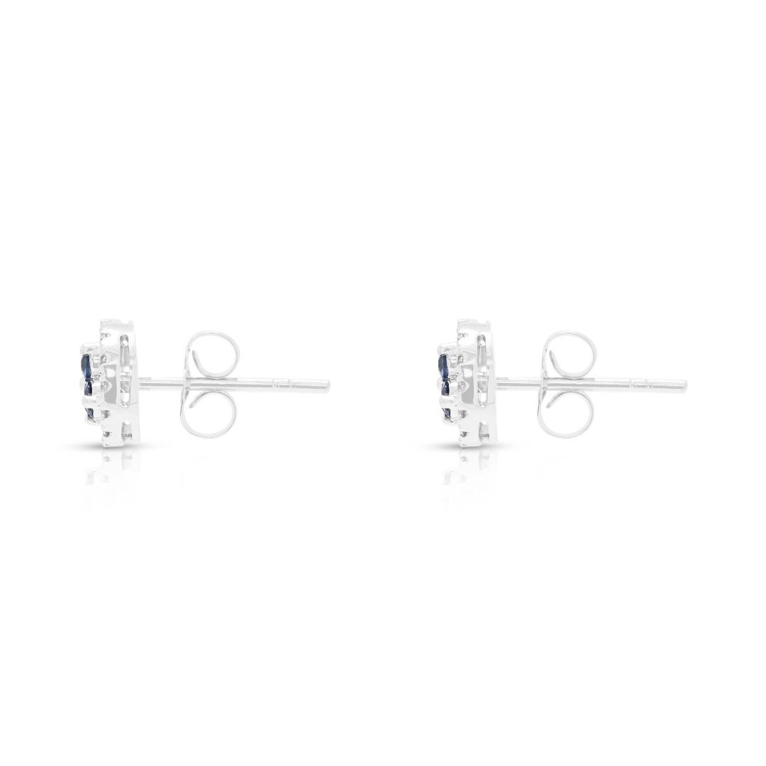 Charming 0.13ct Sapphire & Diamond Halo Stud Earrings in 9K White Gold with 14K Backing