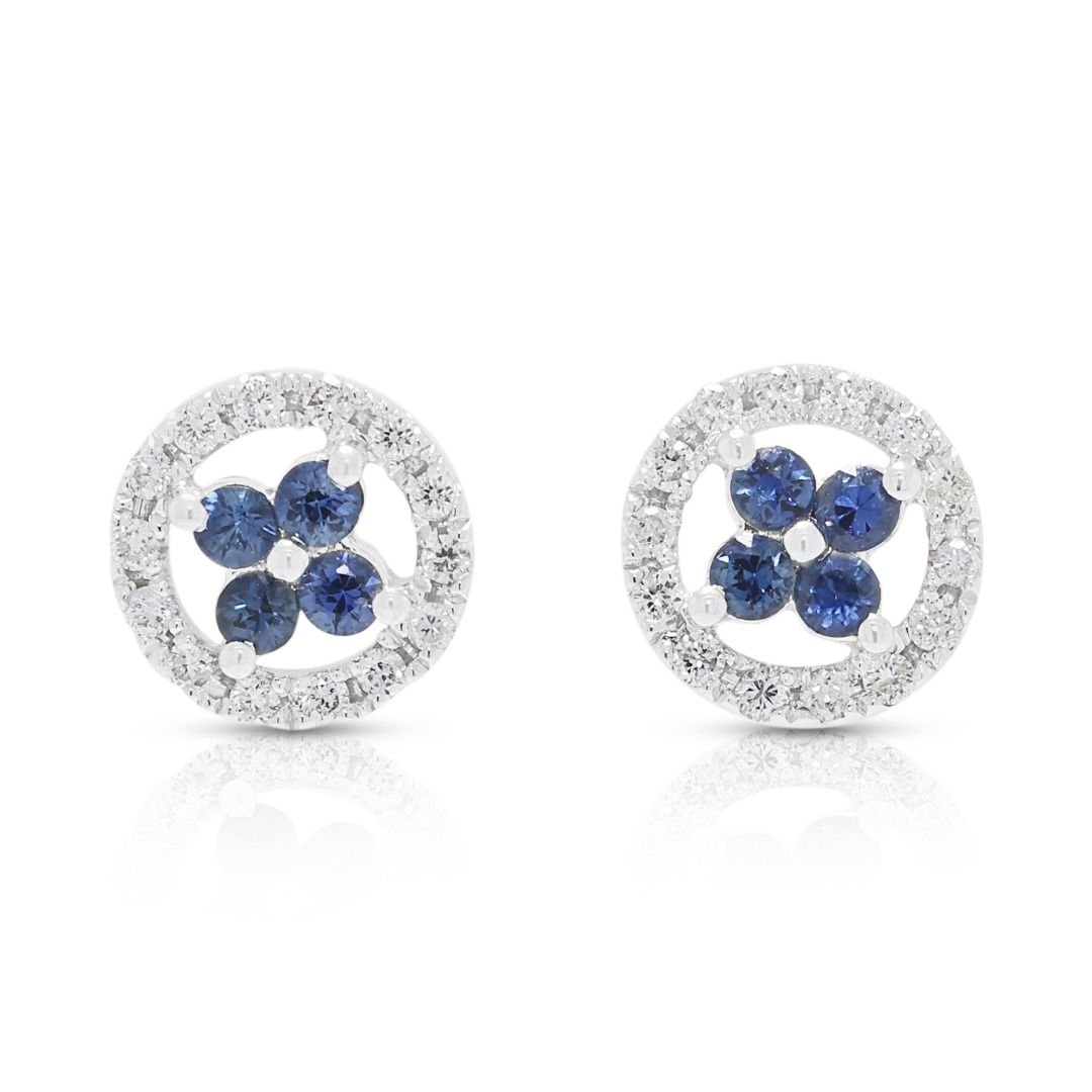 Charming 0.13ct Sapphire & Diamond Halo Stud Earrings in 9K White Gold with 14K Backing