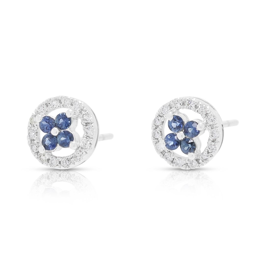 Charming 0.13ct Sapphire & Diamond Halo Stud Earrings in 9K White Gold with 14K Backing