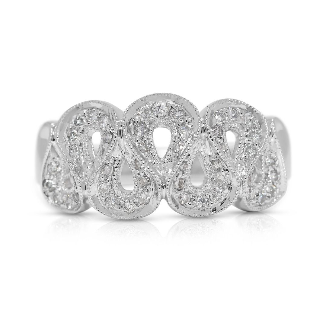 Charming 0.19ct Natural Diamond Filigree Band in 18K White Gold (New)