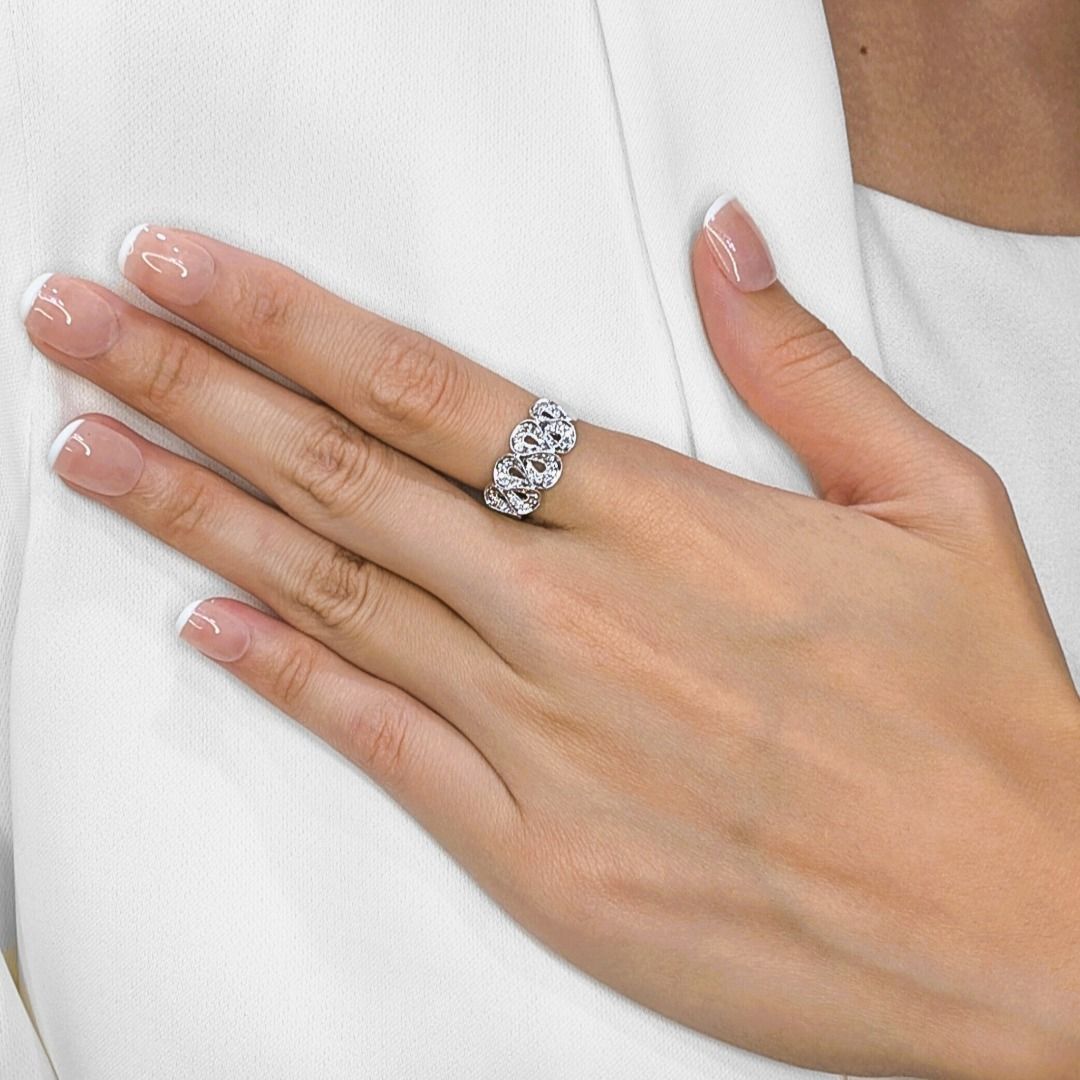 Charming 0.19ct Natural Diamond Filigree Band in 18K White Gold (New)