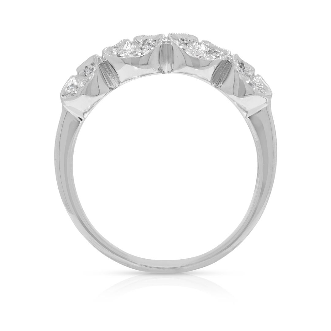 Charming 0.19ct Natural Diamond Filigree Band in 18K White Gold (New)