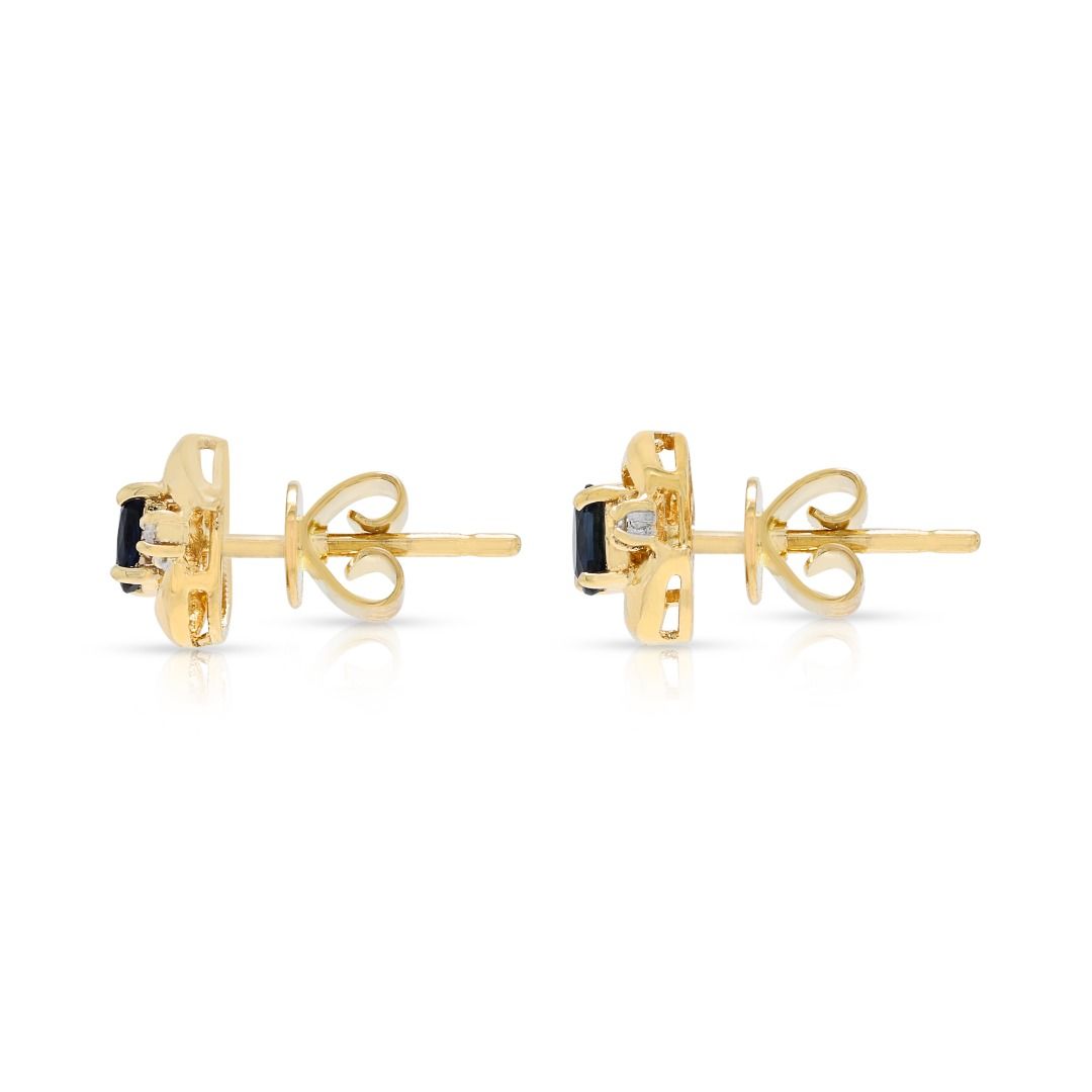 Charming 0.20ct Sapphire with 0.02ct Natural Diamond Stud Earrings in 18K Yellow Gold