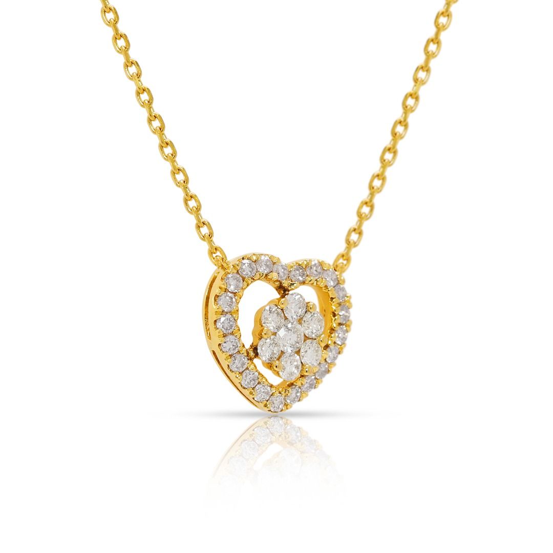 Charming 0.32ct Natural Diamond Heart 9k Yellow Gold Necklace
