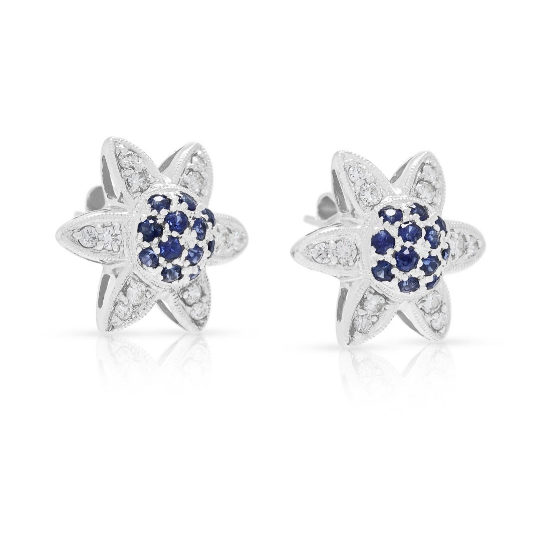 Bezaubernde 0,85ct Saphir & Naturdiamant Blumenohrstecker 18K Weißgold