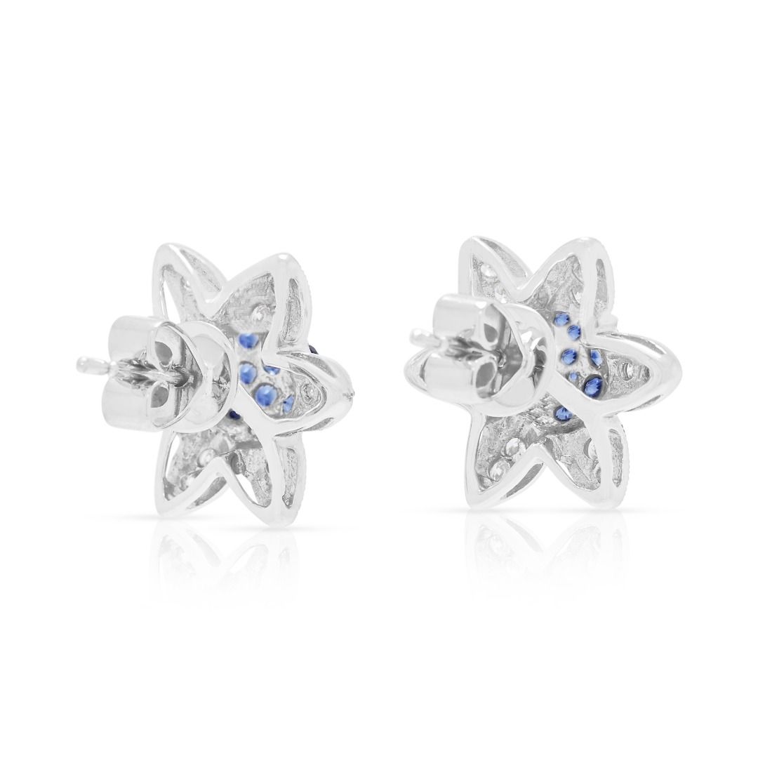 Bezaubernde 0,85ct Saphir & Naturdiamant Blumenohrstecker 18K Weißgold