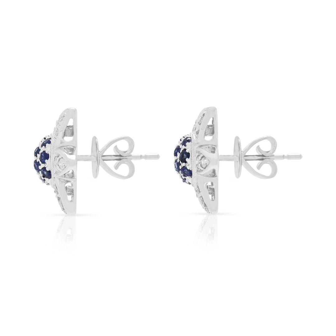Bezaubernde 0,85ct Saphir & Naturdiamant Blumenohrstecker 18K Weißgold