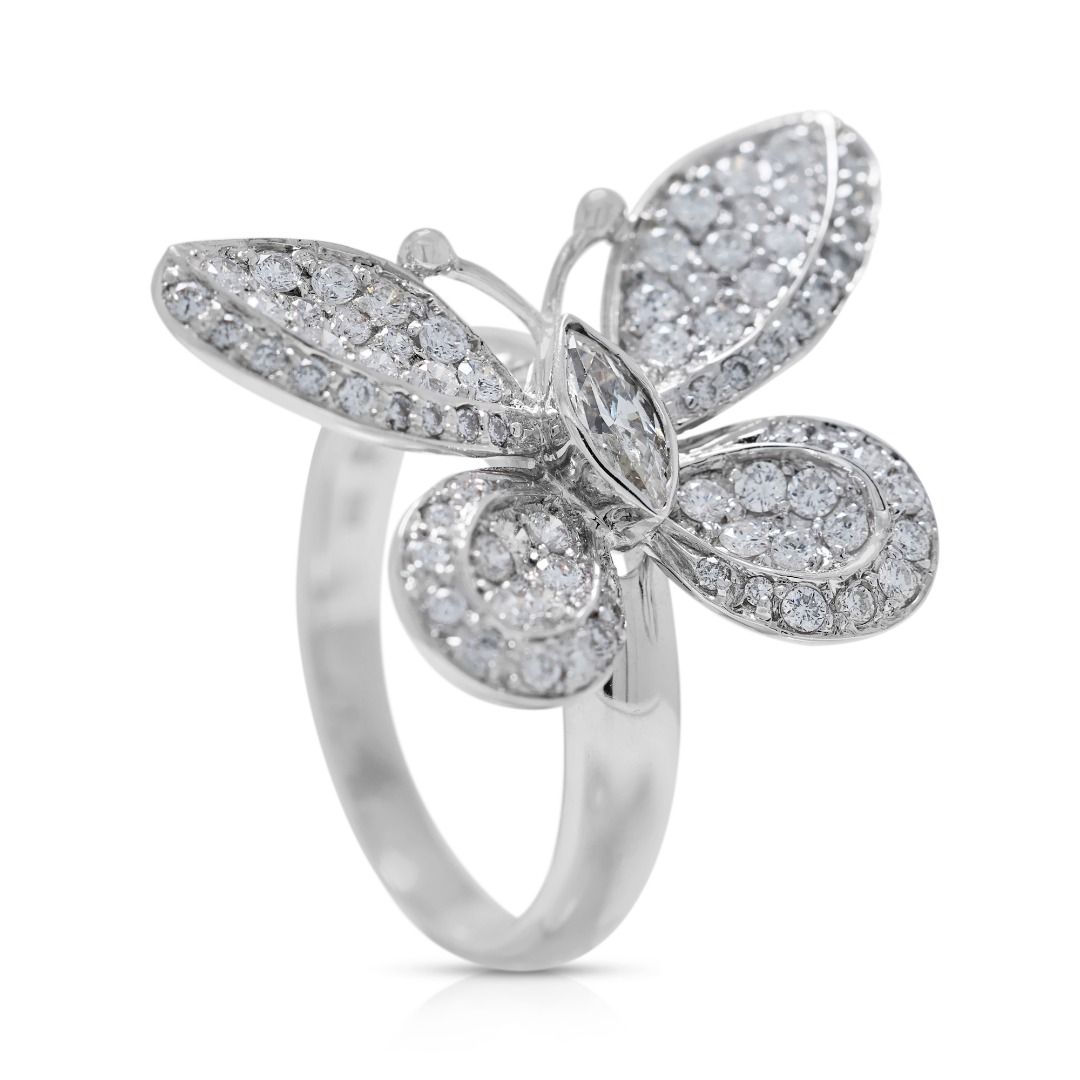 Charming 1.05ct Butterfly Design Diamond Ring in 18K White Gold