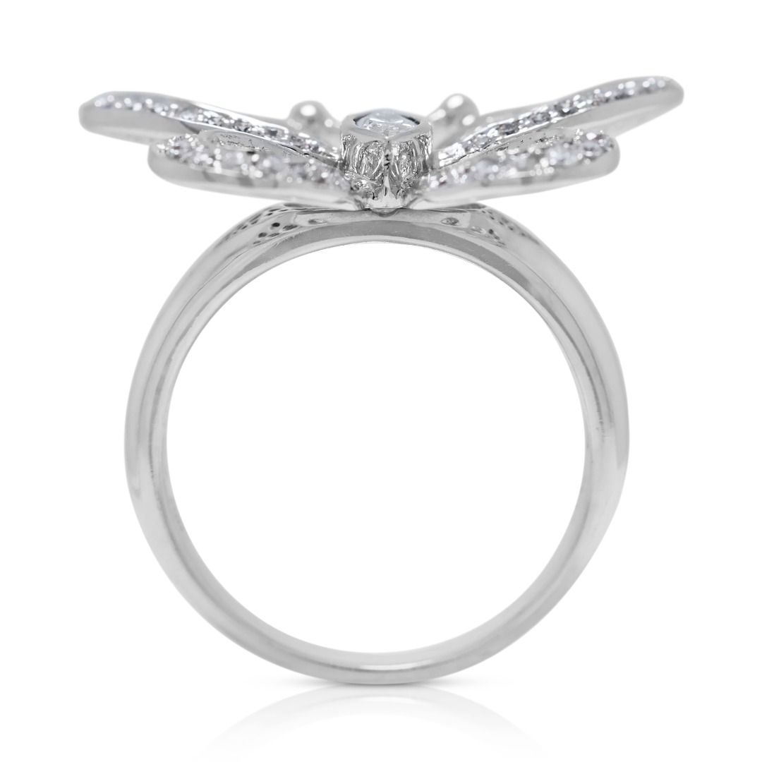 Charming 1.05ct Butterfly Design Diamond Ring in 18K White Gold