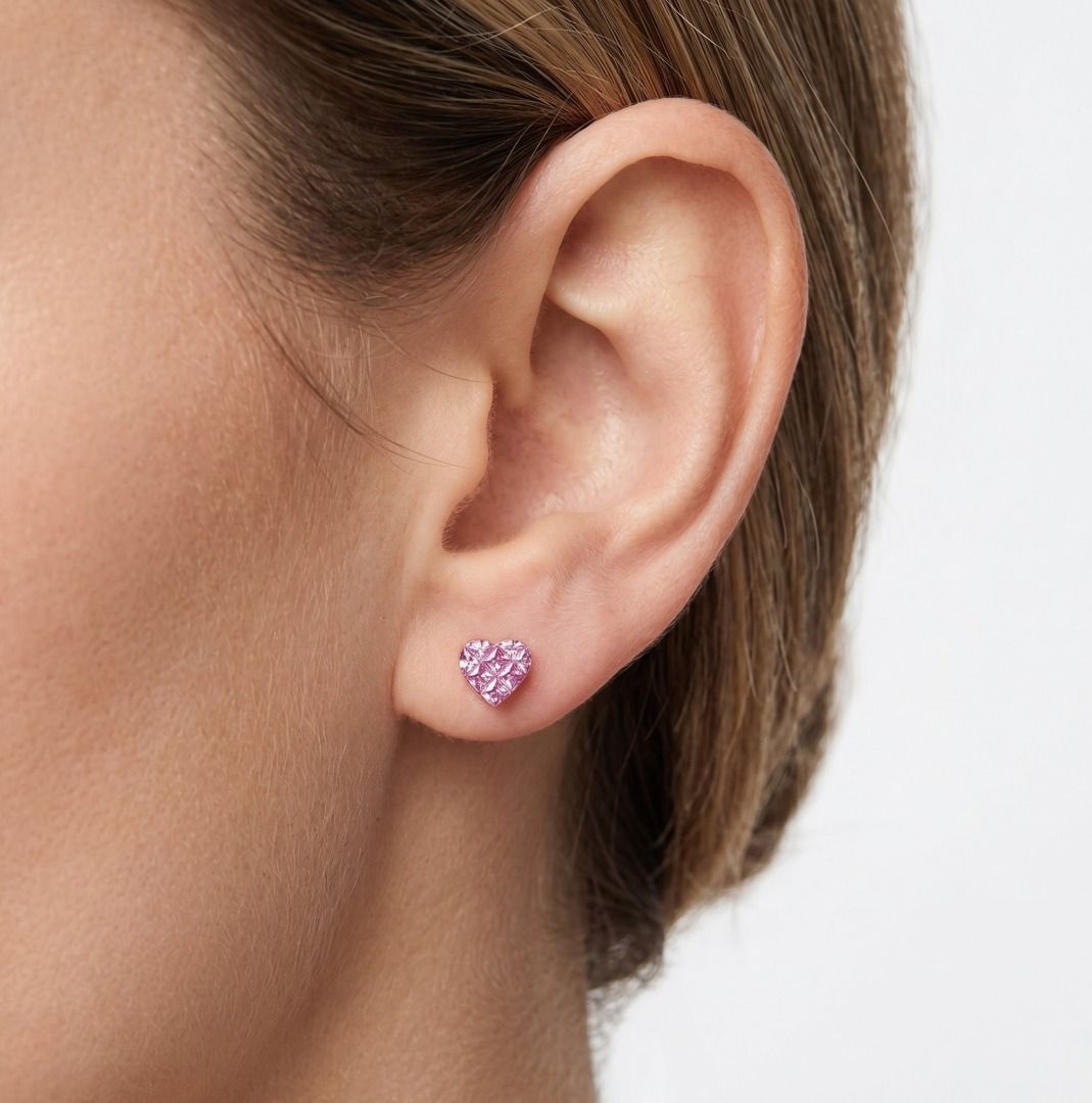 Charming 1.36ct Pink Sapphire Heart Cluster Stud Earrings in 18K Rose Gold (New)