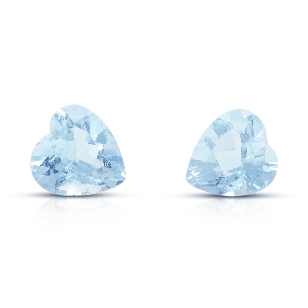 Charming 2.14ct Heart Cut Natural Aquamarine Pair Loose Gemstones