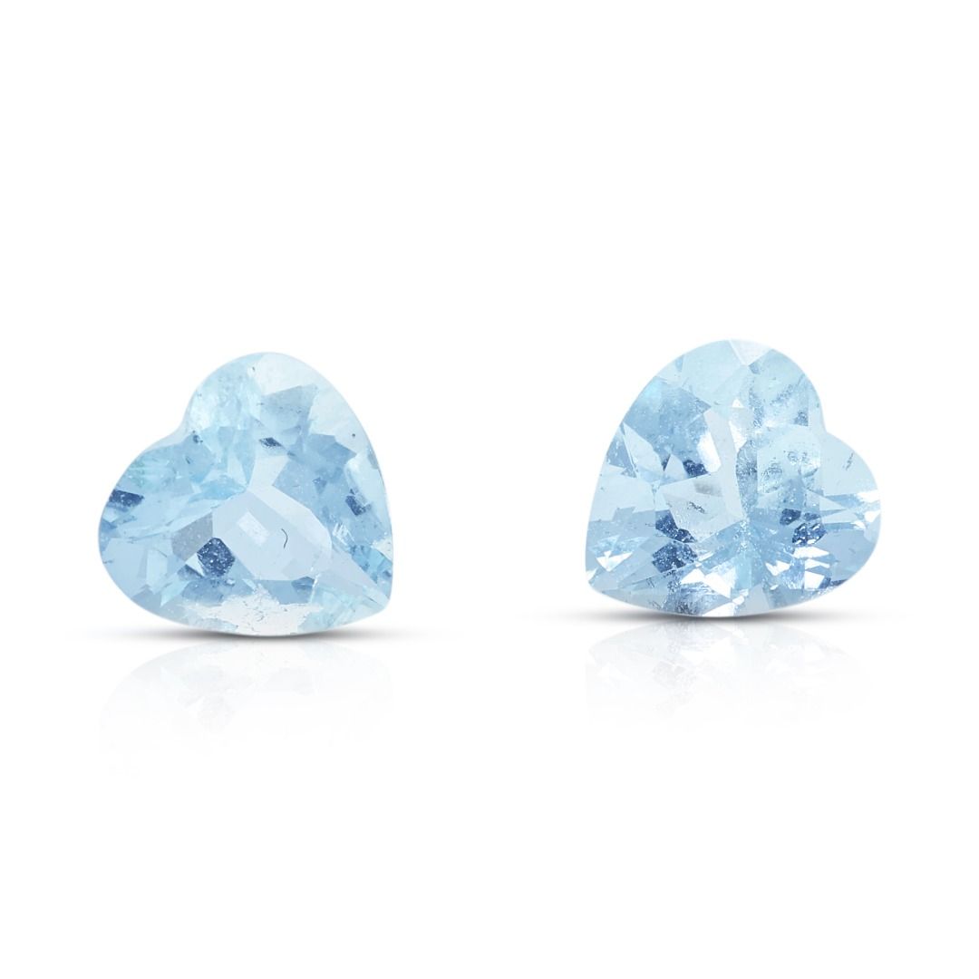 Charming 2.14ct Heart Cut Natural Aquamarine Pair Loose Gemstones