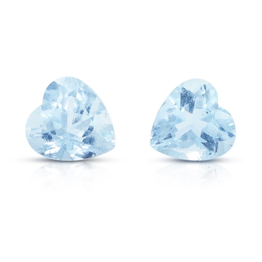 Charming 2.14ct Heart Cut Natural Aquamarine Pair Loose Gemstones