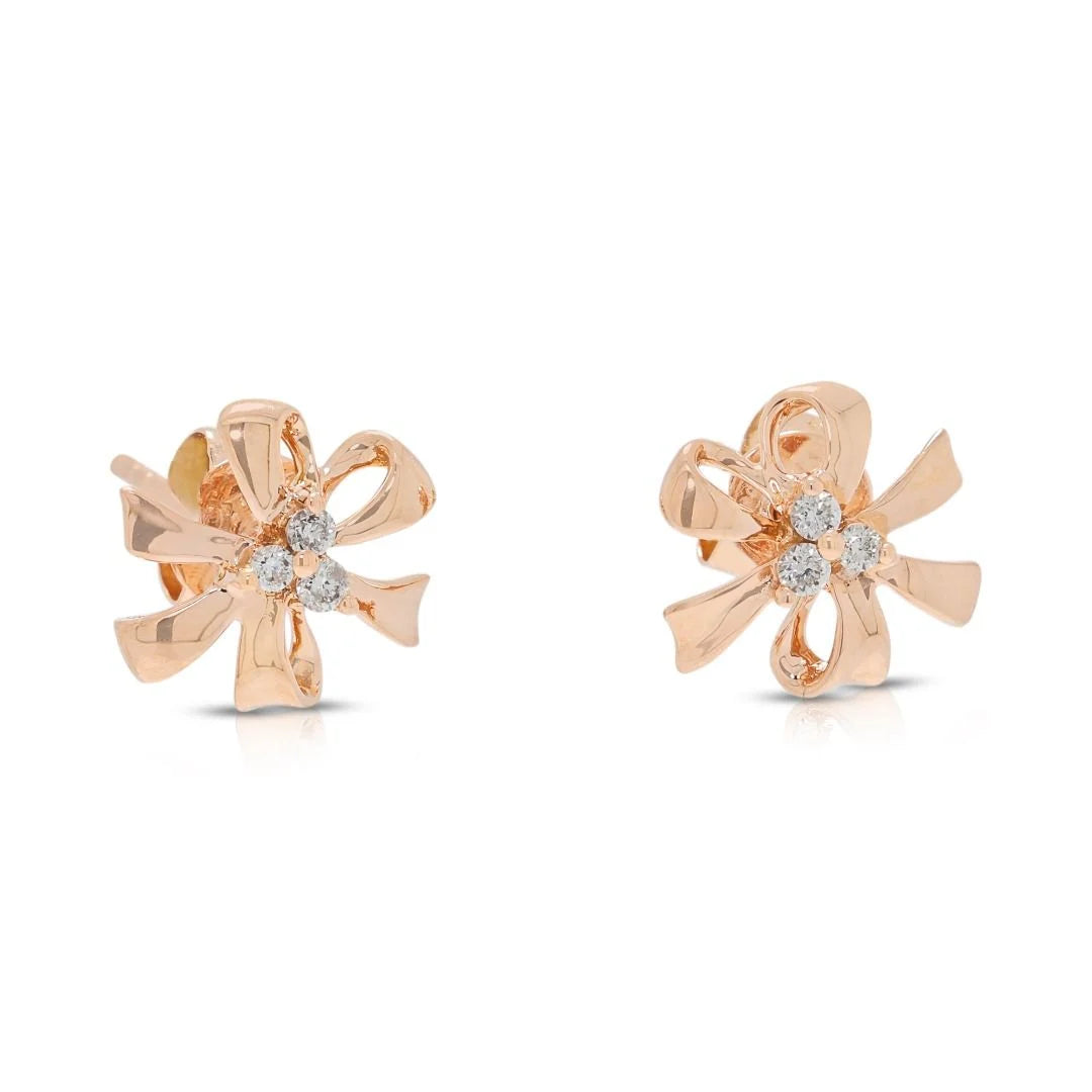 Chic 0.12ct Diamond Floral Earrings in 14K Rose Gold