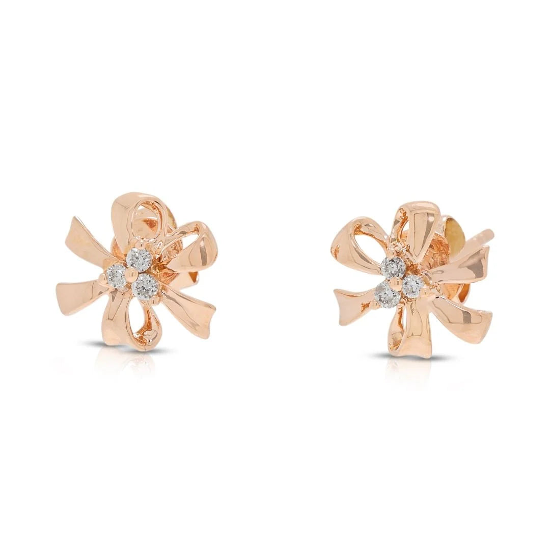 Chic 0.12ct Diamond Floral Earrings in 14K Rose Gold