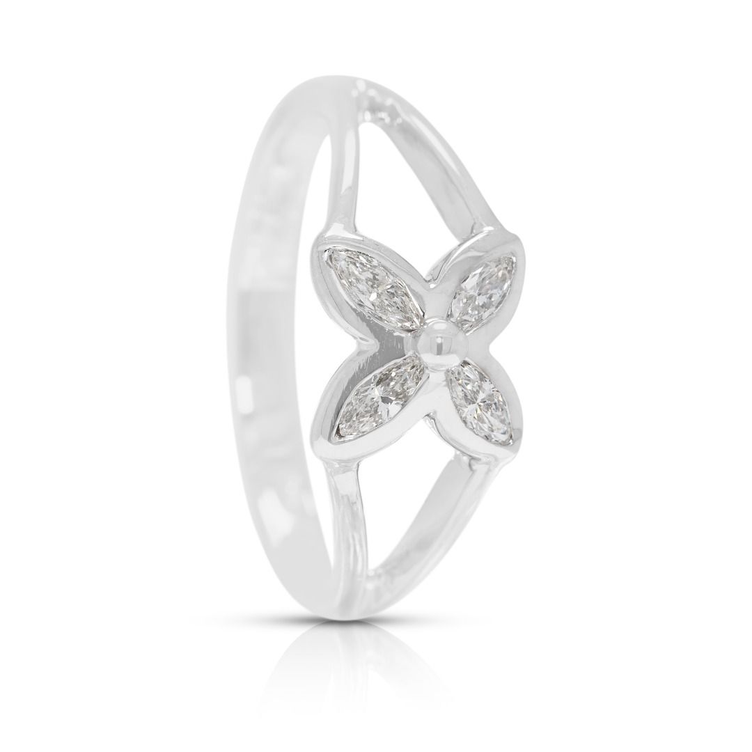 Chic 0.12ct Marquise Natural Diamond Petal Ring in 18K White Gold