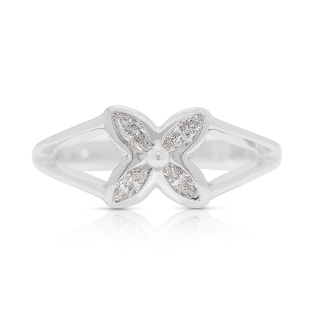 Chic 0.12ct Marquise Natural Diamond Petal Ring in 18K White Gold