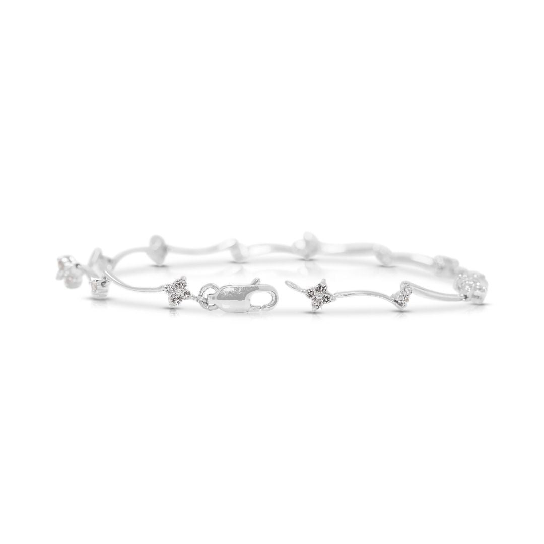 Chic 0.45ct Natural Diamond Floral Wave Bracelet in 18K White Gold (New and Unworn)