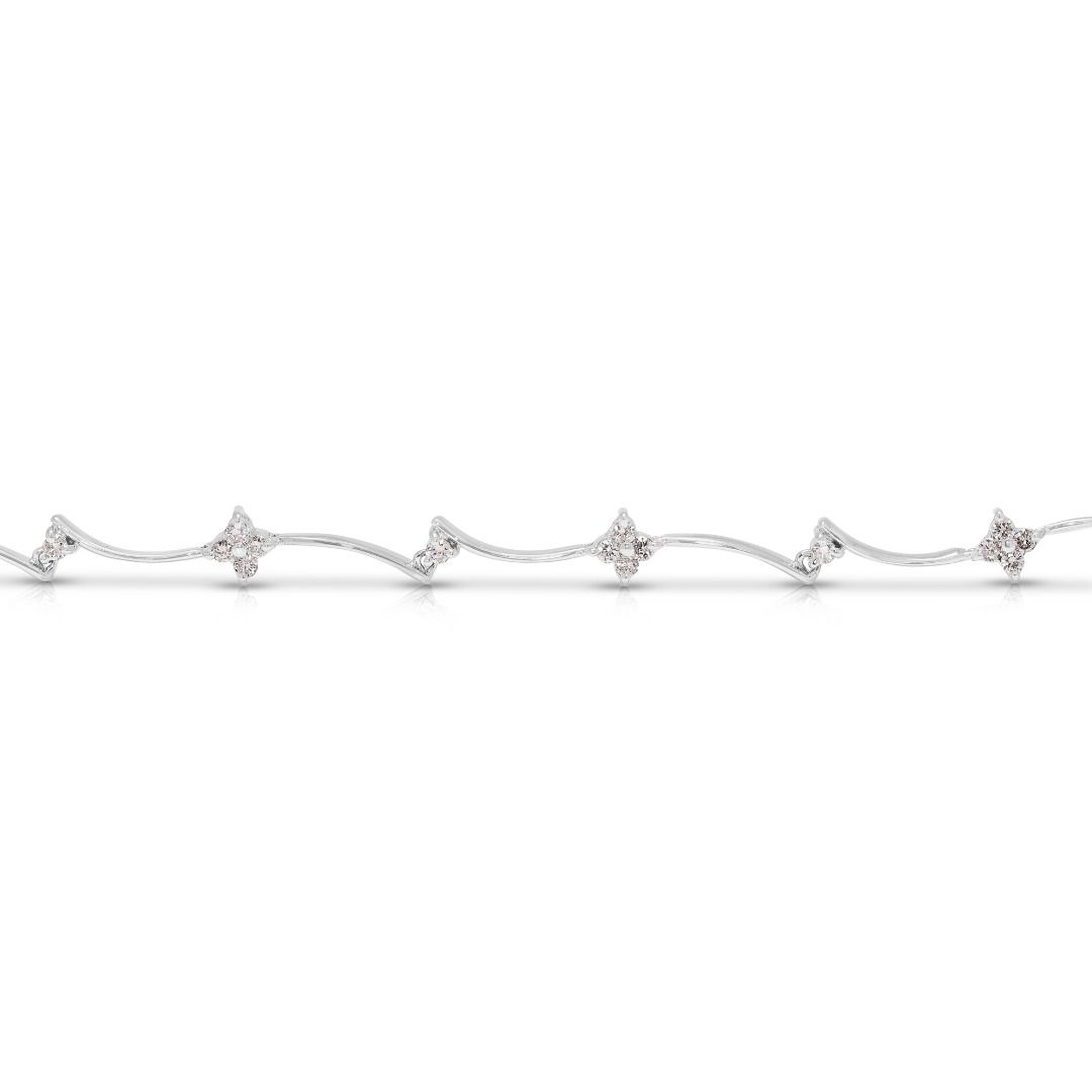 Chic 0.45ct Natural Diamond Floral Wave Bracelet in 18K White Gold (New and Unworn)