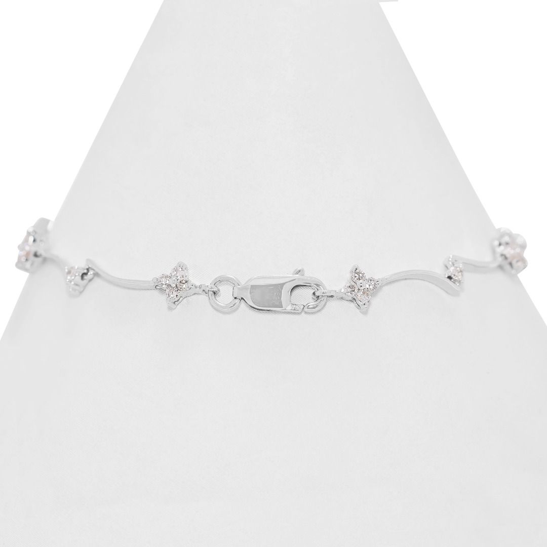 Chic 0.45ct Natural Diamond Floral Wave Bracelet in 18K White Gold (New and Unworn)