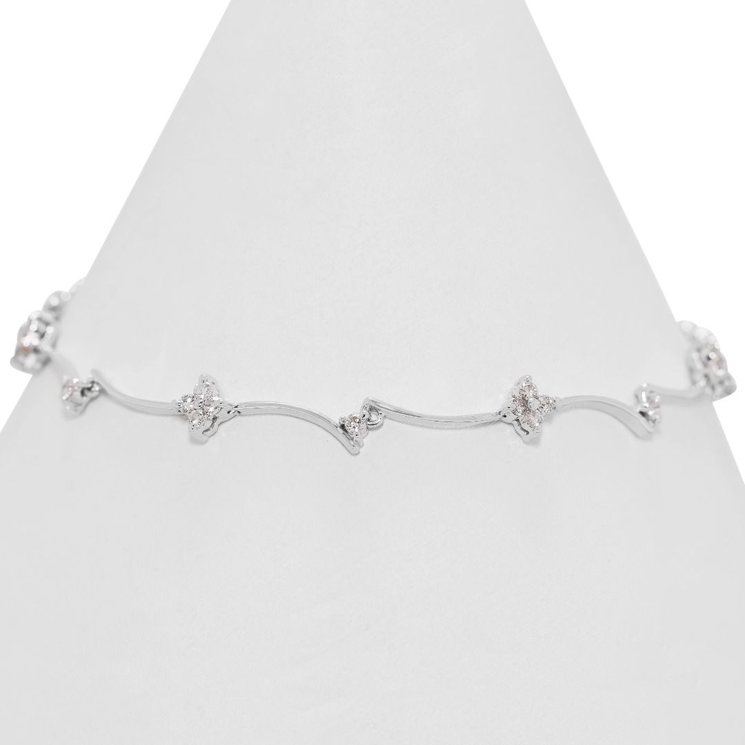 Chic 0.45ct Natural Diamond Floral Wave Bracelet in 18K White Gold (New and Unworn)