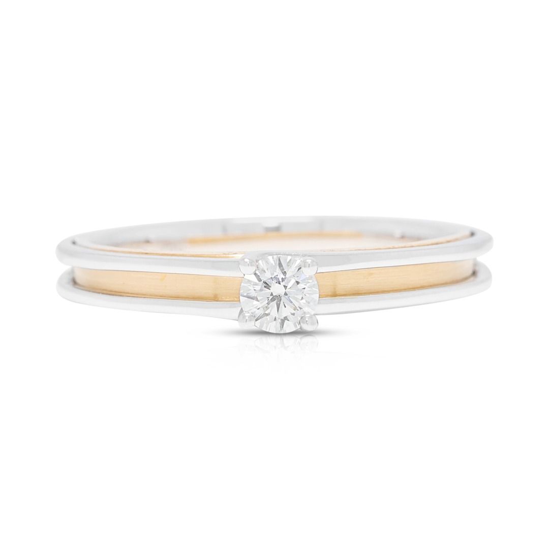 Classic 0.15ct Gold Heart Celestial Diamond Solitaire Ring in 18K Two-Toned Gold