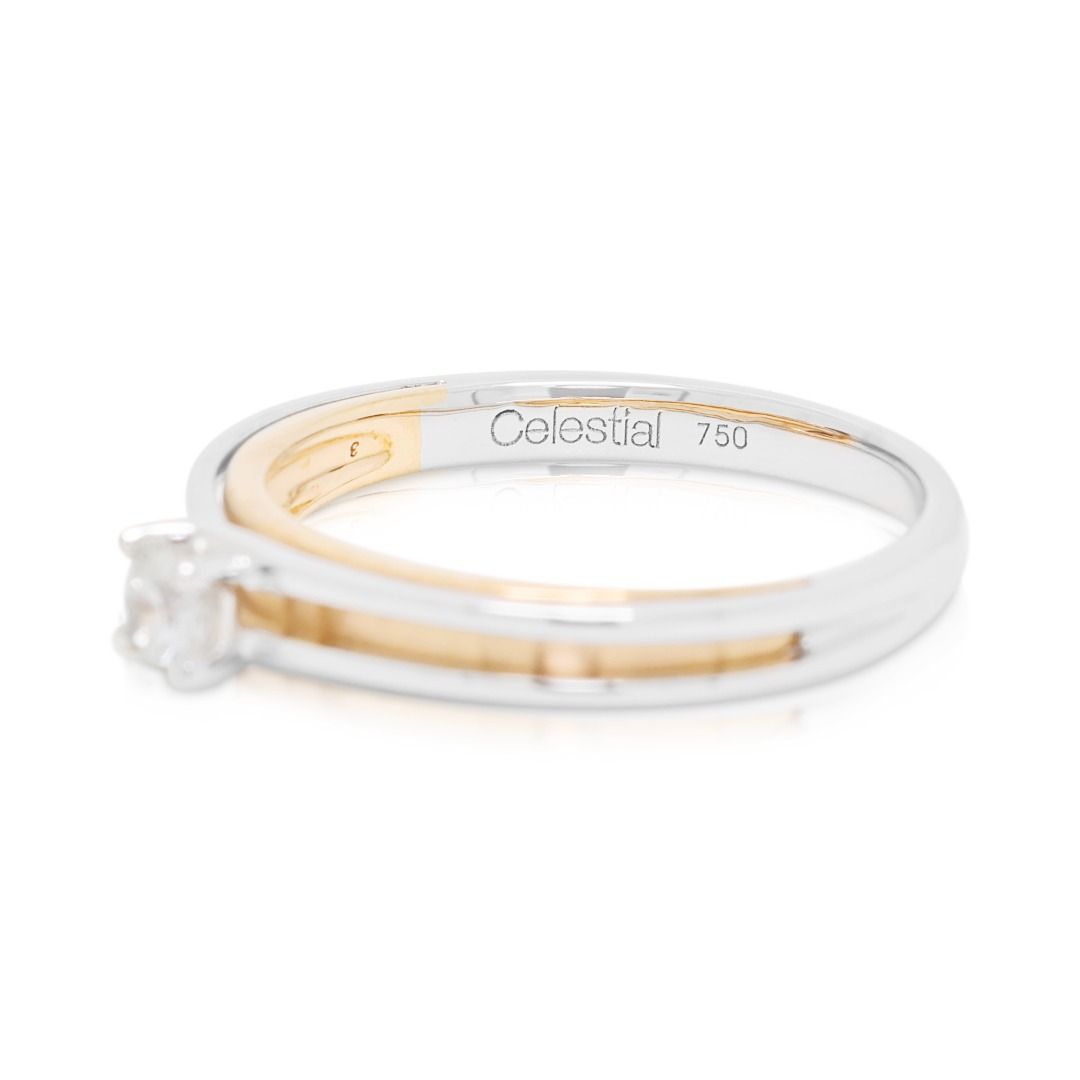 Classic 0.15ct Gold Heart Celestial Diamond Solitaire Ring in 18K Two-Toned Gold