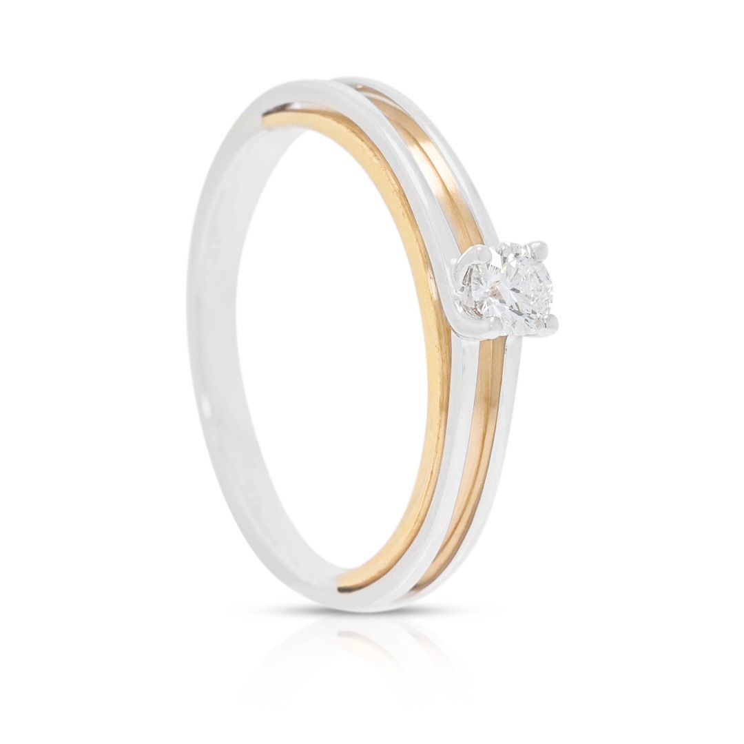 Classic 0.15ct Gold Heart Celestial Diamond Solitaire Ring in 18K Two-Toned Gold